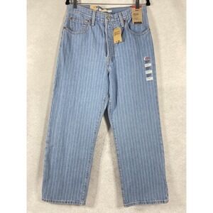 Levi's Ribcage Straight Ankle Jeans 31x27 Blue Striped 100% Cotton NWT